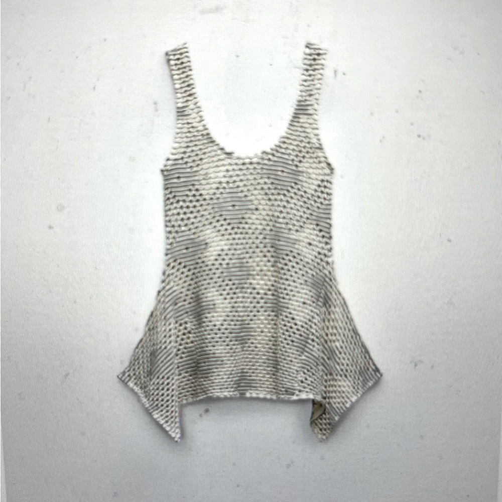 Zara Asymmetric Mesh Top L ecru/black NWT